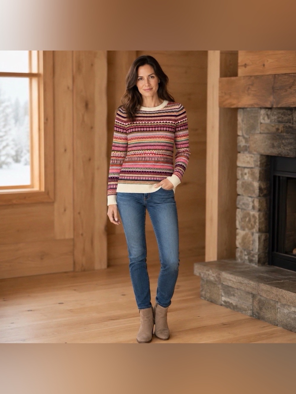 Boden Louise Fair Isle Jumper Womens S Wool Cashmere Nordic Sweater Ski Lodge
